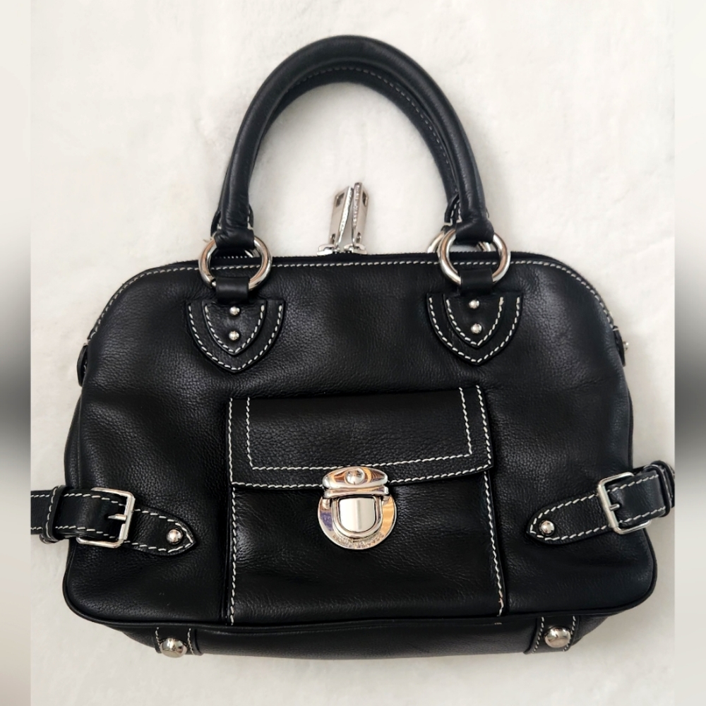 Marc Jacobs Black Leather Satchel with Silver Accents